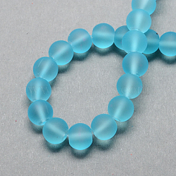 Transparent Glass Bead Strands, Frosted, Round, Light Sky Blue, 10mm, Hole: 1.3~1.6mm, about 80pcs/strand, 31.4 inch(X-GLAA-S031-10mm-21)
