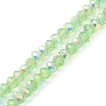 Electroplate Transparent Glass Beads Strands, AB Color Plated, Faceted, Rondelle, Green, 5.5x4mm, Hole: 1mm, about 100pcs/strand, 17.01''(43.2cm)