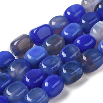 Natural Agate Beads Strands, Dyed & Heated, Cube, Blue, 11~12x8~9.5x8~9.5mm, Hole: 1.2mm, about 16pcs/strand, 7.48~7.72''(19~19.6cm)