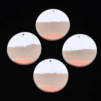 Handmade Polymer Clay Pendants, Flat Round, Tan, 32x2mm, Hole: 1.6mm