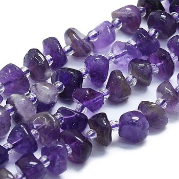 Natural Amethyst Beads Strands, Chips, 7~8x7~8x3~5mm, Hole: 1mm, about 60pcs/strand, 15.35''(39cm)