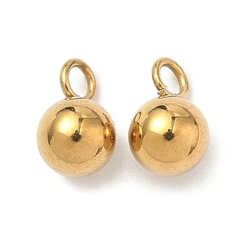 304 Stainless Steel Charms, Ball, Ion Plating(IP), Real 18K Gold Plated, 8x5mm, Hole: 1.8mm