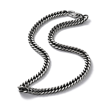 Ion Plating(IP) 304 Stainless Steel Cuban Link Chain Necklace, Antique Silver, 23.66 inch(60.1cm)