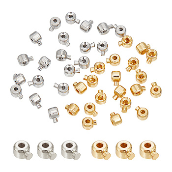 40Pcs 2 Colors Brass Crimp Beads, Column, Mixed Color, 4x3x2.5mm, Hole: 1mm, 20pcs/color