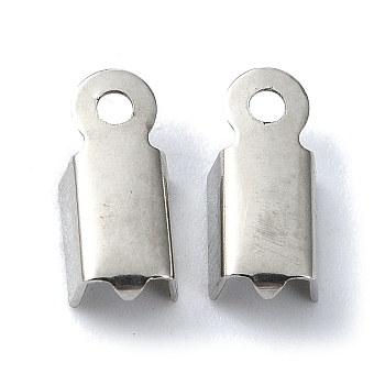 201 Stainless Steel Ribbon Crimp Ends, Rectangle, Stainless Steel Color, 9.5x4.5x3mm, Hole: 1.4mm