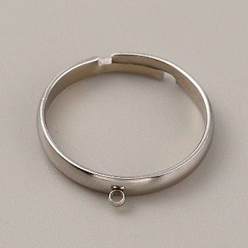 Adjustable 304 Stainless Steel Finger Ring Settings, Loop Ring Base, Stainless Steel Color, US Size 8(18.1mm), Hole: 1.2mm