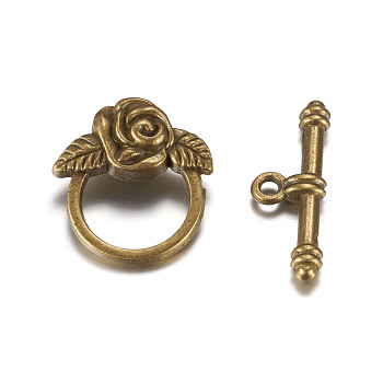 Tibetan Style Toggle Clasps, Lead Free & Cadmium Free & Nickel Free, Antique Bronze, Flower: 18x19mm, Bar: 4x24mm, Hole: 2mm