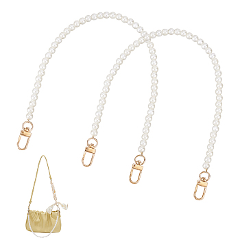 Elite 2Pcs Plastic Imitation Pearl Bead Bag Straps, with Alloy Swivel Clasp, for Handbag Handle Replacement Accessories, Golden, 41x0.75cm