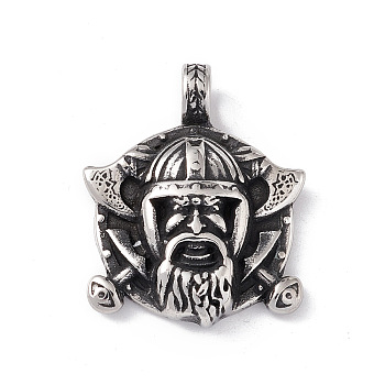 304 Stainless Steel Manual Polishing Pendants, Viking Amulet Axe Charms, Antique Silver, 35.5x29x7.5mm, Hole: 5.5mm