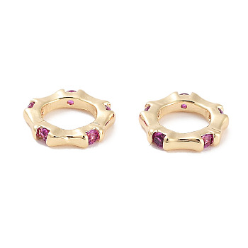 Brass Pave Cubic Zirconia Linking Rings, Ring, Real 18K Gold Plated, Deep Pink, 8x8x1.5mm, Inner Diameter: 4.5mm