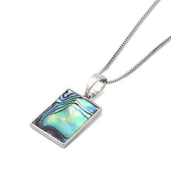 Rack Plating Natural Paua Shell Pendants Necklace, Brass Box Chain Necklaces, Rectangle, 17.72 inch(45cm), Pendant: 23x15~15.5mm