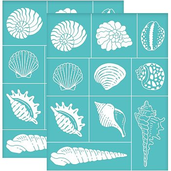 Self-Adhesive Silk Screen Printing Stencil, for Painting on Wood, DIY Decoration T-Shirt Fabric, Turquoise, Shell Pattern, 280x220mm