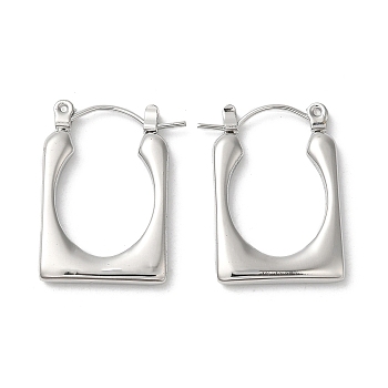 304 Stainless Steel Hoop Earrings for Women, Rectangle, Stainless Steel Color, 23.5x16x2.5mm