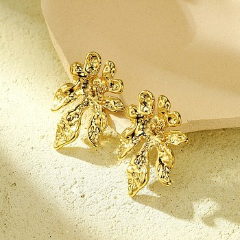 304 Stainless Steel Flower Stud Earrings for Women, Golden, 40.5x27.5mm