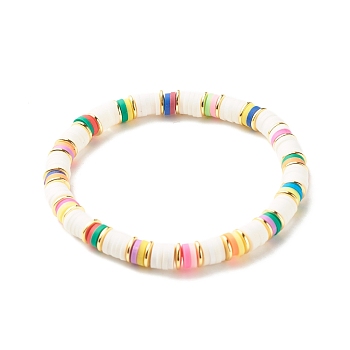 Disc Beads Energy Power Stretch Bracelet for Teen Girl Women, Handmade Polymer Clay & Synthetic Hematite Beads Bracelet, Colorful, Inner Diameter: 2-1/8 inch(5.4cm)