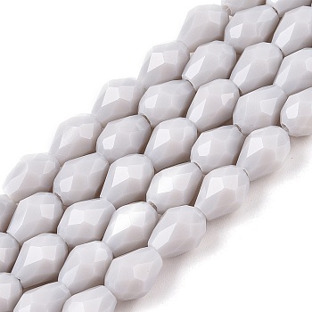 Opaque Solid Color Beads Strands, Faceted, Teardrop, Light Grey, 8x6mm, Hole: 1.2mm, about 65~67pcs/strand, 20.08 inch(51cm)