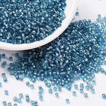 Cylinder Seed Beads, Silver Lined, Round Hole, Uniform Size, Steel Blue, 2x1.5mm, Hole: 0.8mm, about 40000pcs/bag, about 450g/bag