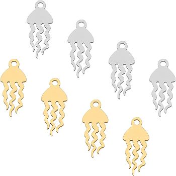 201 Stainless Steel Pendants, Jellyfish, Golden & Stainless Steel Color, 17x7x1mm, Hole: 1.5mm, 2 colors, 10pcs/color, 20pcs/box