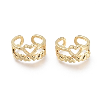Brass Cuff Rings, Open Rings, Heart, Golden, Size 6, Inner Diameter: 17mm