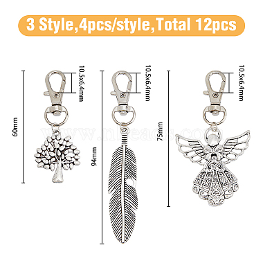 HOBBIESAY 12Pcs 3 Style Tibetan Style Alloy Keychain(HJEW-HY0001-03)-2