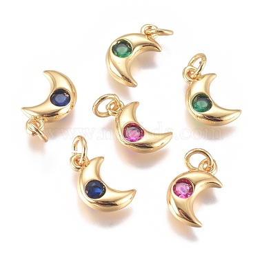 Golden Mixed Color Moon Brass+Cubic Zirconia Charms