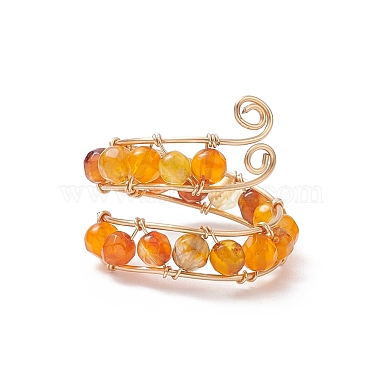 Dyed Natural Agate Round Beaded Open Cuff Ring(RJEW-JR00561)-6