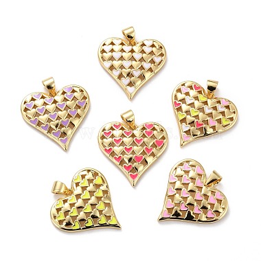 Real 18K Gold Plated Mixed Color Heart Brass+Enamel Pendants