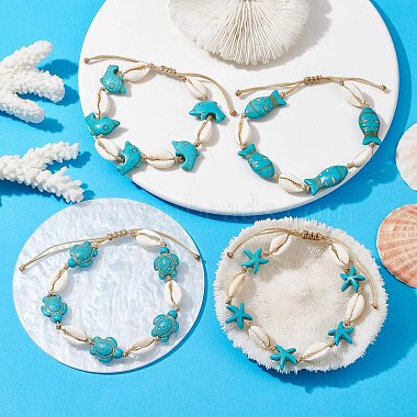 Natural Shell & Synthetic Turquoise Braided Bead Anklets(AJEW-AN00562)-2