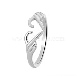 Brass Open Cuff Rings for Women, Heart, Silver, Inner Diameter: 17mm(WH-WGE5C7D-02)