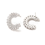 Rack Plating Brass Micro Pave Cubic Zirconia Stud Earrings, Pave Cluster Earring for Women, Long-Lasting Plated, Cadmium Free & Lead Free, Letter C Shape, Platinum, 18x15.5mm, Pin: 1mm(EJEW-H091-37P)