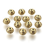 Tibetan Style Alloy Beads, Round, Antique Golden Color, Lead Free & Nickel Free & Cadmium Free, Size: about 8mm in diameter, 7mm thick, hole: 1.5mm(GLF11126Y-NF)