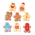 Gingerbread Man Christmas Theme Opaque Resin Beads, Half Drilled/Half Hole, Mixed Color, 18.5~22x16~17.5x3.5~4.5mm(RESI-B037-01)