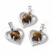 Natural Tiger Eye Pendants, Heart Charms, with Platinum Tone Brass Findings, Cadmium Free & Nickel Free & Lead Free, 21.5x19.5x7.5~8mm, Hole: 7.5x5mm(G-P484-04P-02)