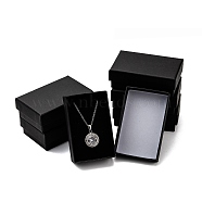 Cardboard Paper Jewelry Set Boxes, with Black Sponge, for Jewelry and Gift, Rectangle, Black, 8x5x2.7cm(X1-CBOX-G015-04)