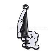 Alloy Enamel Pendants, Black, Knife with Cat Charm, 36x17x1.3mm, Hole: 1.8mm(ENAM-C019-02B-01)