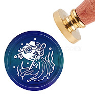 Brass Wax Seal Stamp with Handle, for DIY Scrapbooking, Fish Pattern, 3.5x1.18 inch(8.9x3cm)(AJEW-WH0184-0277)