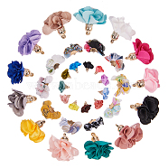 Handmade Cloth Pendant Decorations, with Metal Findings, Flower, Mixed Color, 20~25x34~40x8~12mm, Hole: 3x1mm, 25~30x28~35mm, Hole: 2mm, 24~26x24~25mm, Hole: 2mm,  60pcs/set(FIND-SC0001-01)