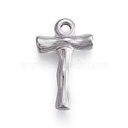 304 Stainless Steel Pendants, Bamboo Shaped Letter, Stainless Steel Color, Letter.T, 18x12x3mm, Hole: 1.6mm(STAS-I117-14E-P)