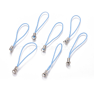Mobile Phone Strap, DIY Cell Phone Straps, Alloy Ends with Iron Rings, Sky Blue, about 45mm long, Ring: about 7mm in diameter(X-SCW014)