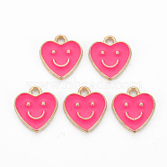 Alloy Enamel Charms, Cadmium Free & Lead Free, Light Gold, Heart with Smile, Deep Pink, 13x12x1.5mm, Hole: 1.6mm(ENAM-T016-12A-RS)