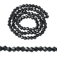 Imitation Austrian Crystal 5301 Glass Beads Strand, Faceted Bicone, Black, 4x4mm, Hole: 1mm, about 92~96pcs/strand, 13.78~14.37 inch(GLAA-YW0001-55)