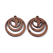 Walnut Wood Laser Cut Pendants, Hollow Charms, Undyed, Flat Round, 33x30x2.5mm, Hole: 1.5mm(WOOD-Q051-05M)