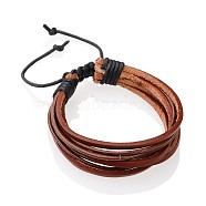 Cowhide Leather and Waxed Cord Multi-strand Bracelets, Saddle Brown, 70~100mm(BJEW-PJB852)