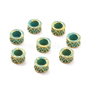 Tibetan Style Alloy Beads, Column, Golden & Green Patina, 6x3.5mm, Hole: 3.5mm(PALLOY-P267-06GG)