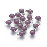 304 Stainless Steel Enamel Charms, Enamelled Sequins, Flat Round, Stainless Steel Color, Purple, 13.5x10x3.5~4mm, Hole: 1.4mm(STAS-O122-D-05P)