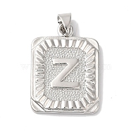 Rack Plating Brass Pendants, Long-Lasting Plated, Lead Free & Cadmium Free, Square with Letter Charms, Letter Z, 24x17x2.5mm, Hole: 4x3.5mm(KK-B092-42P-Z)