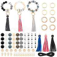 PandaHall Elite DIY Word Love Keychain Wristlet Making Kits, Including Silicone & Natural Wood Beads, Imitation Leather Tassel Pendants Decorations, Alloy Spring Gate Rings, Iron Split Key Rings, Mixed Color(DIY-PH0008-76)