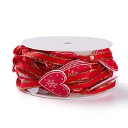 Polyester Cord, for Christmas Party Decoration, with Cotton Cord and Wood Findings, Heart with Snowflake, Red, 2~6mm, about 5m/roll(OCOR-L044-10C)