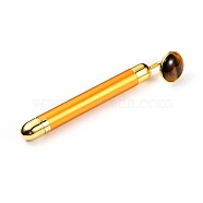 Natural Tiger Eye Electric Massage Sticks (No Battery), Fit for AA Battery, with Zinc Alloy Finding, Massage Tools, with Box, 155x16mm(G-E515-13P)