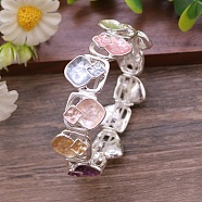 Coloful Alloy Enamel Links Stretch Bangles, Square, Silver, Inner Diameter: 2-1/4 inch(5.55cm)(BJEW-B100-04)